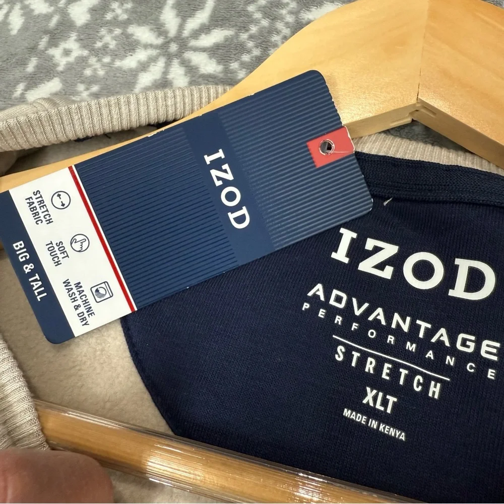 NWT Izod Men Advantage Performance Stretch Fleece Crewneck Pullover‎ Oatmeal XLT